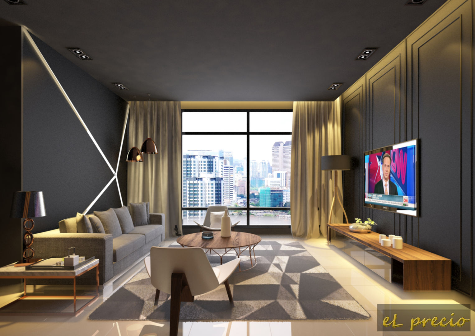 PROPOSED INTERIOR DESIGN FOR BANJARIA COURT APARTMENT AT BATU CAVES, SELANGOR eL precio Tropical style living room
