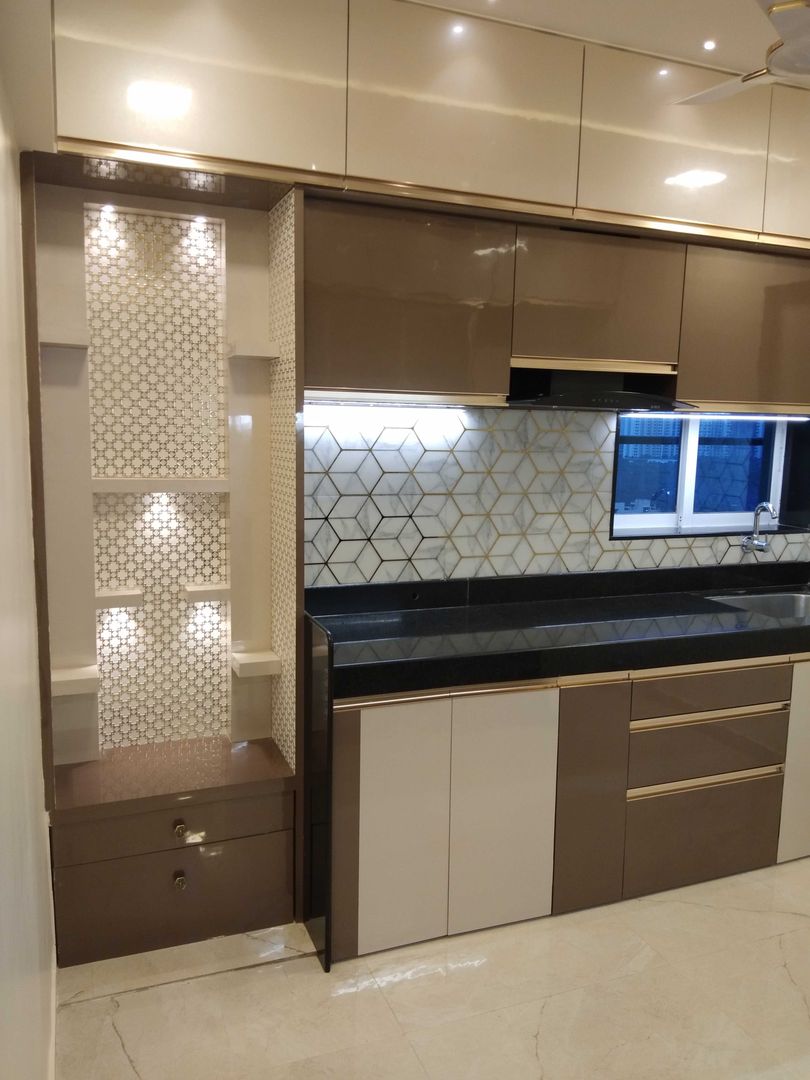 Kitchen storage with pooja space VR Interior Designerss Kitchen units Plywood