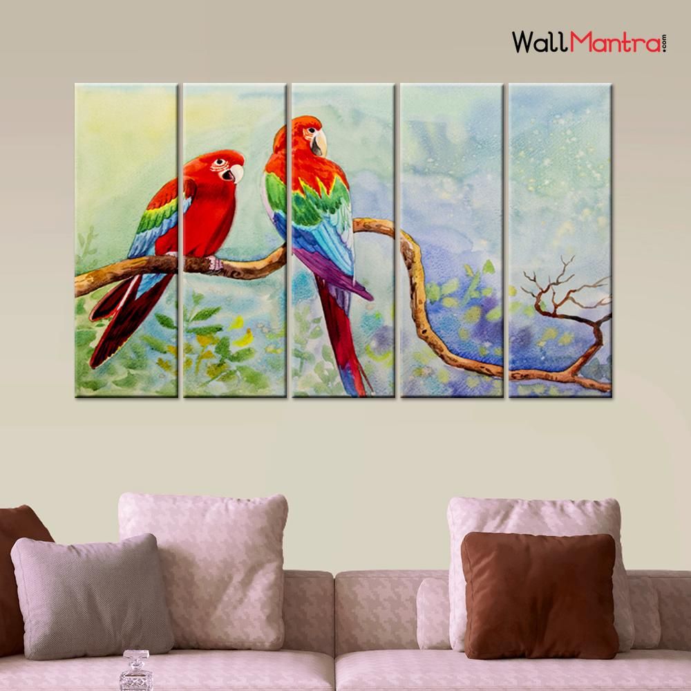 PARROT LOVE COUPLE 5 PIECES CANVAS PRINT WALL PAINTING WallMantra Other spaces Pictures & paintings