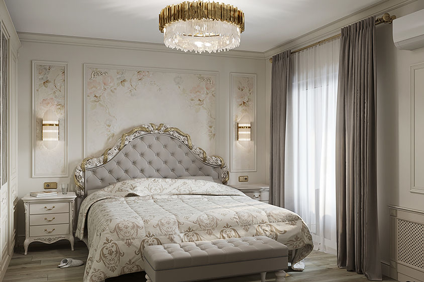 Спальня Amadeus Спальня в классическом стиле Дерево Эффект древесины дизайн спальни, классический интерьер, неоклассика в интерьере, бежевый цвет в интерьере, роспись в интерьере