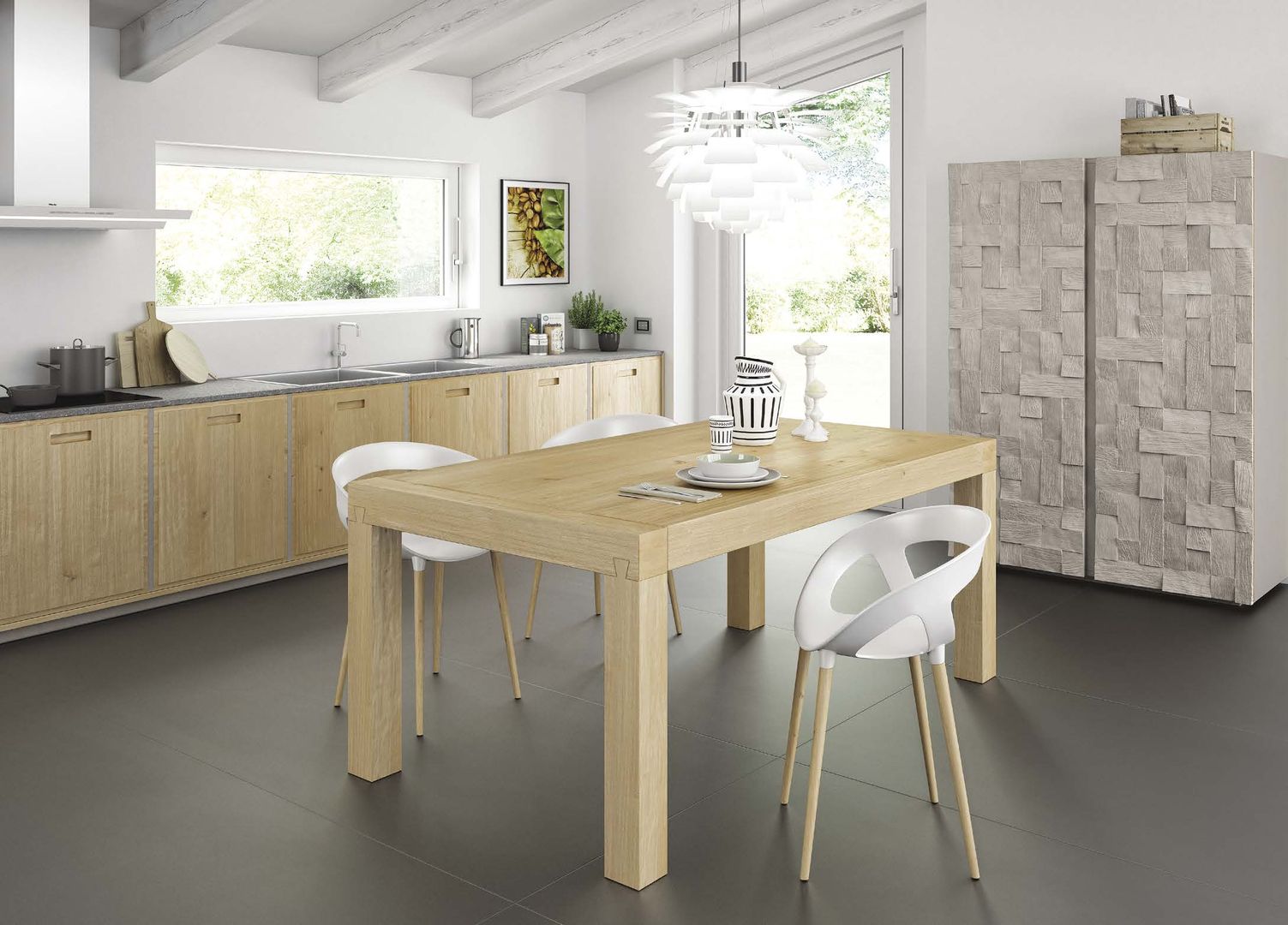 Cucina moderna in rovere massello, Mobili a Colori Mobili a Colori Built-in kitchens Solid Wood Multicolored