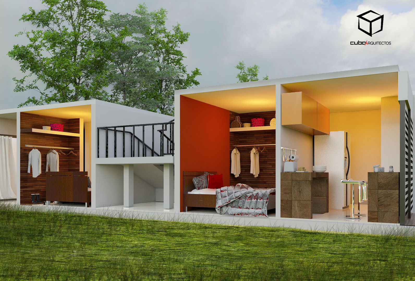 Torre departamental Playa del Carmen, CUBO ARQUITECTOS CUBO ARQUITECTOS Small kitchens