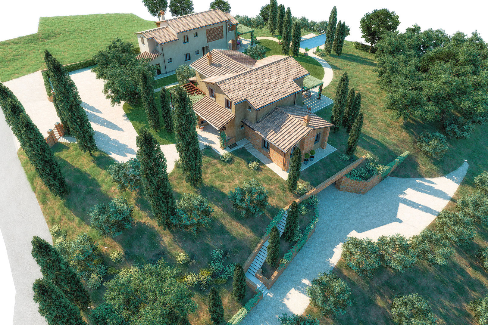 Riqualificazione del paesaggio storico agricolo a San Miniato (PISA) faserem srl Villa rendering,casa modulare, render, paeaggistica, architettura, rustico, rurale, villa