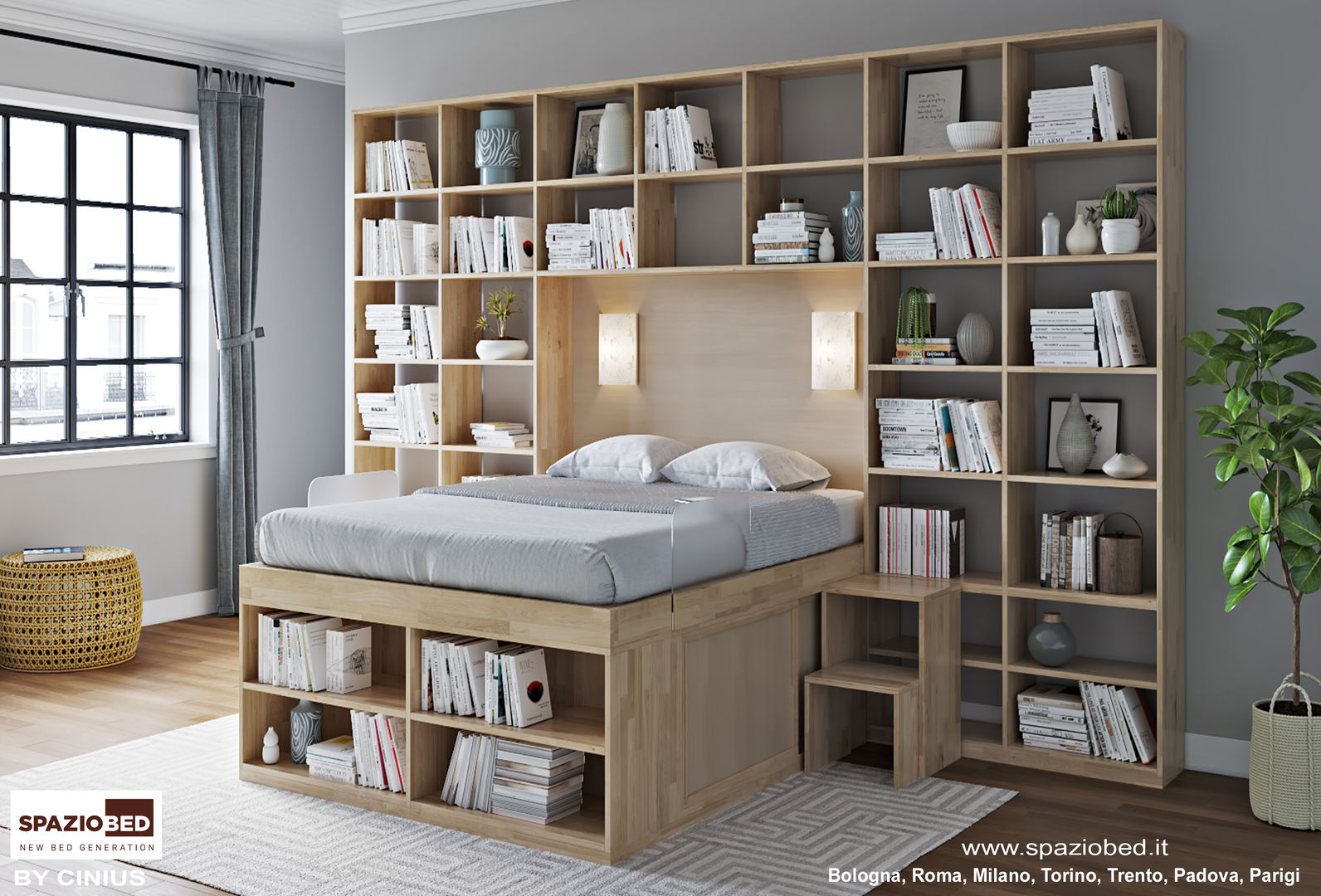 SpazioBed Libreria, cinius s.r.l. cinius s.r.l. Scandinavian style bedroom Solid Wood Multicolored Beds & headboards