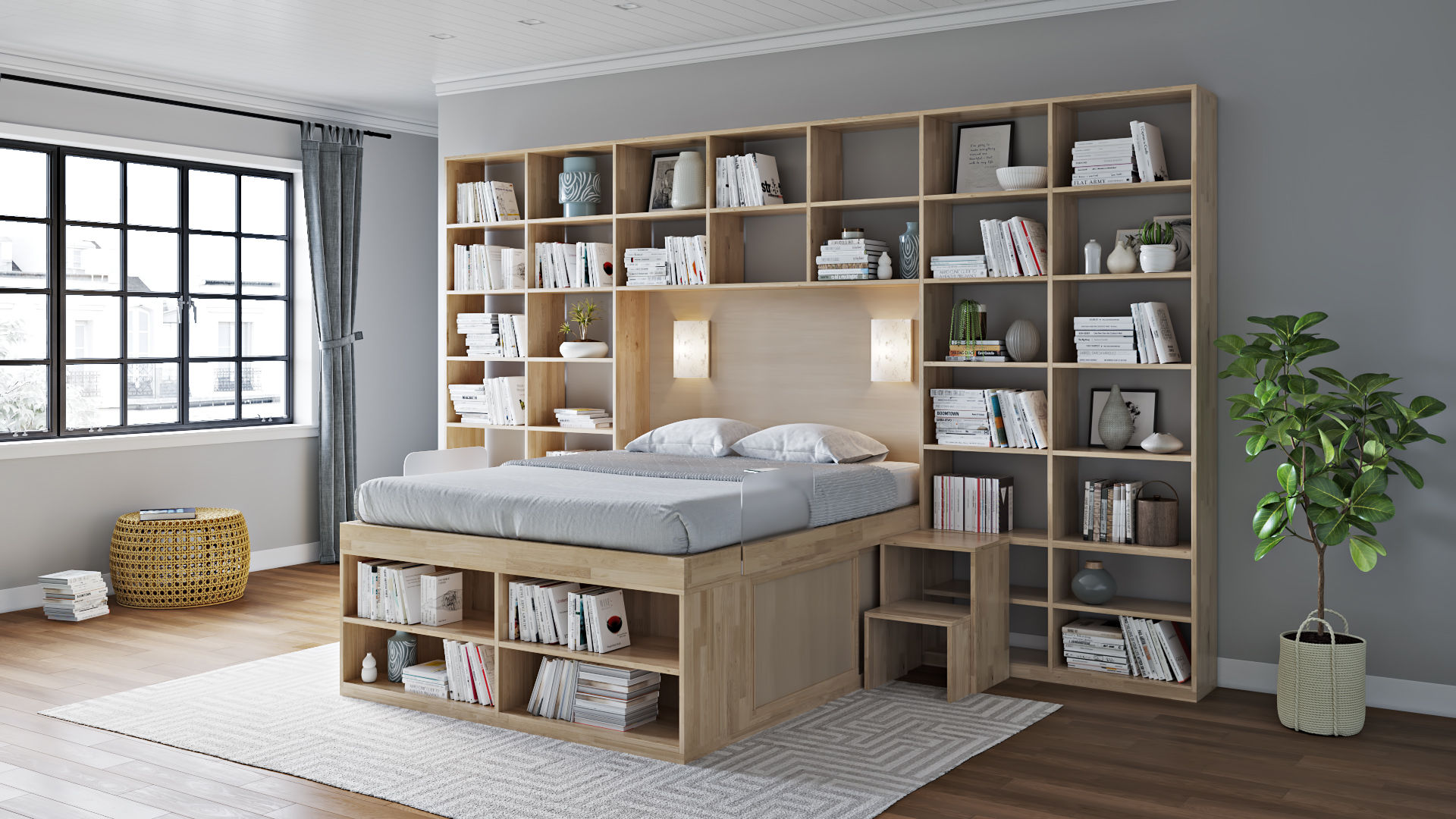 SpazioBed Libreria, cinius s.r.l. cinius s.r.l. Scandinavian style bedroom Solid Wood Multicolored Beds & headboards