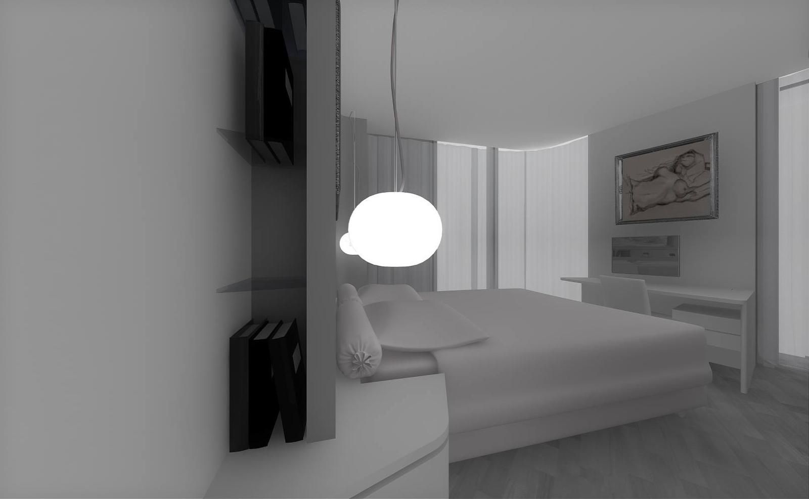 Render CAMERA da letto in ambiente moderno, CLARE studio di architettura CLARE studio di architettura Camera da letto moderna camera da letto render