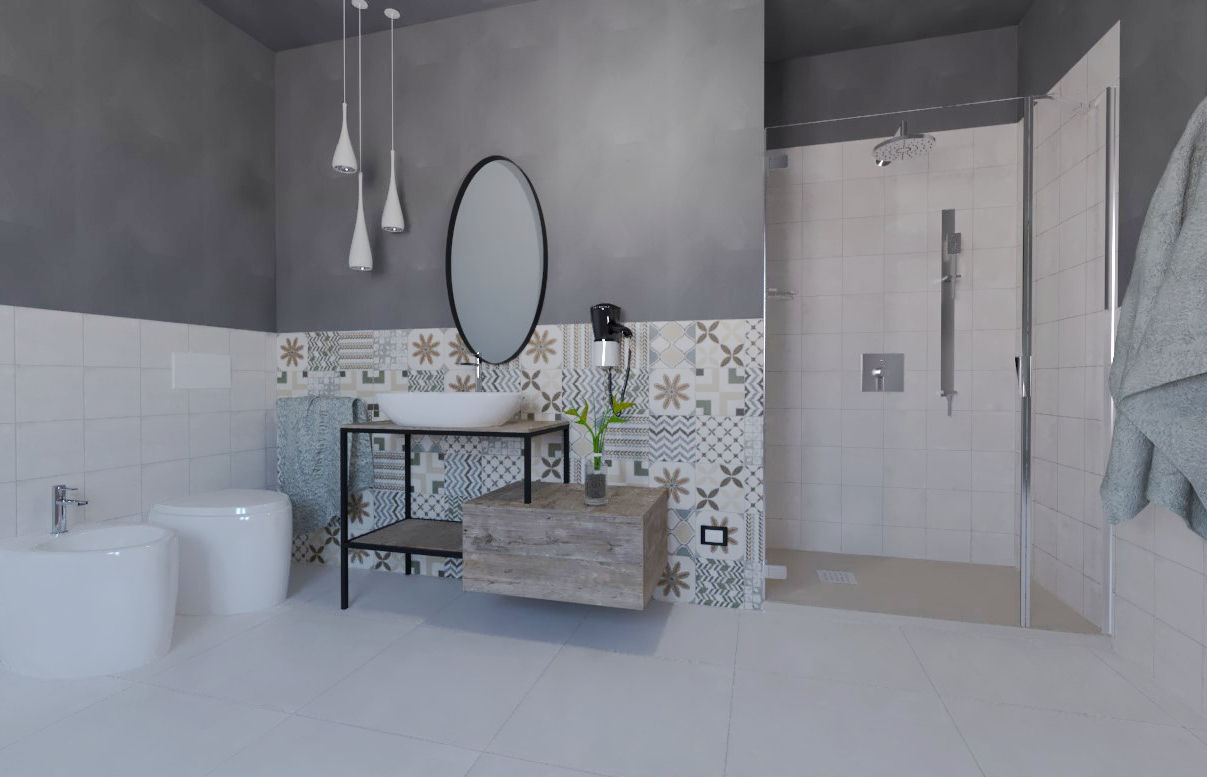 Bagno con cementine, Ceramiche B.M Ceramiche B.M ラスティックスタイルの お風呂・バスルーム