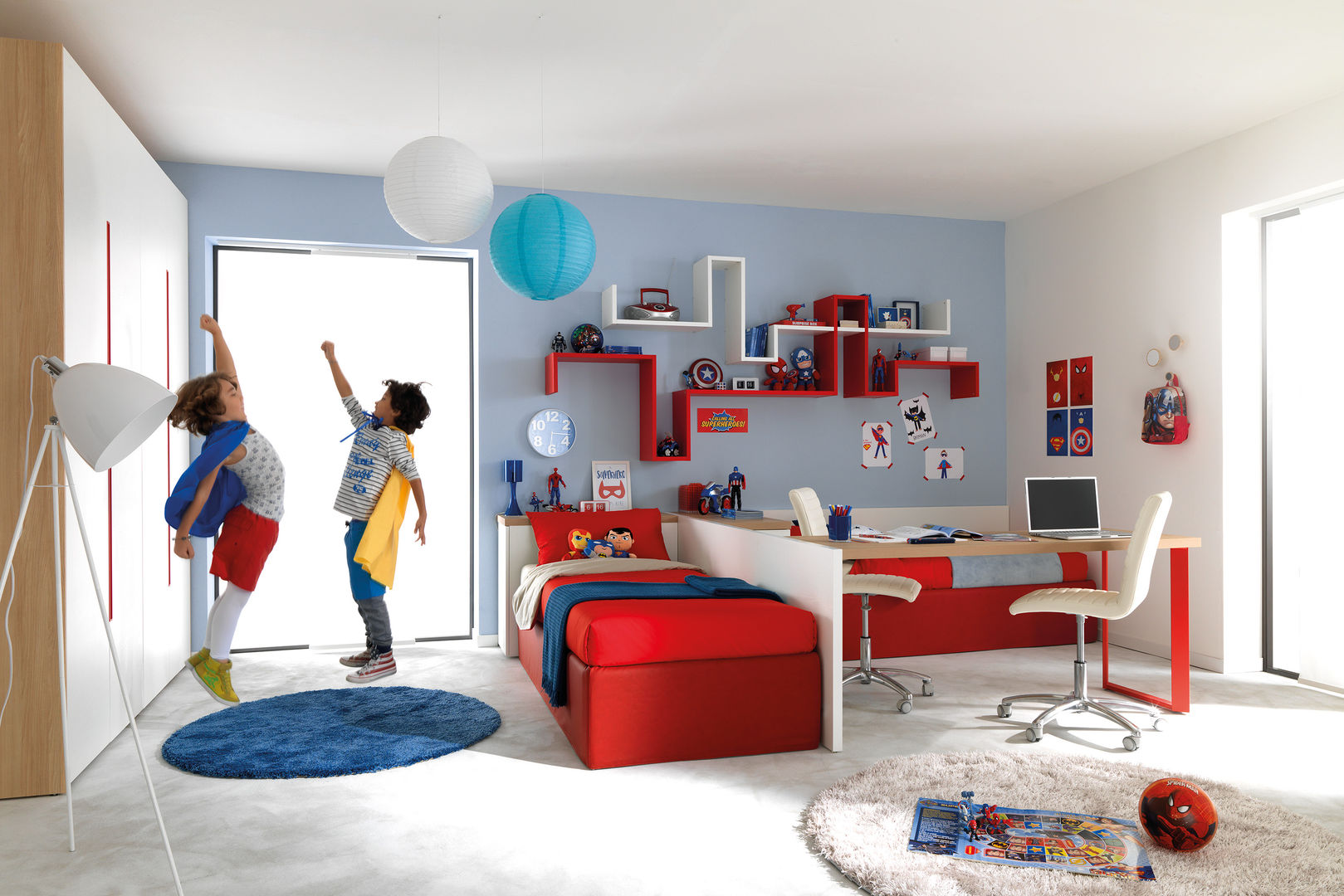 KC301 Kids Collection Moretti Compact Cameretta cameretta, cameretta bimbi, cameretta moderna, letto con contenitore, scrivania, libreria, armadio