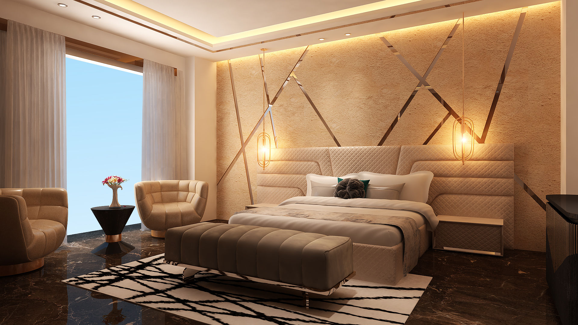 Master bedroom HC Designs Modern style bedroom Luxury bedroom , master bedroom , Beige theme bedroom , bed back design , Wall treatment in bedroom ,Beds & headboards