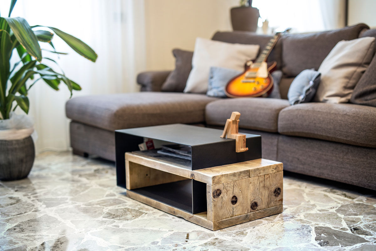 Coffee table moderno in legno e ferro | Mod. Cesare, Inventoom Inventoom 모던스타일 거실 금속 소파테이블 & 협탁