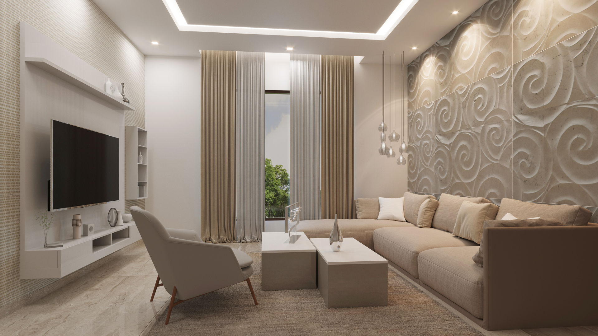 Living Room False Ceiling Design Rectangle Simple with Indirect LED Panel  and Spot Lights | CivilLane