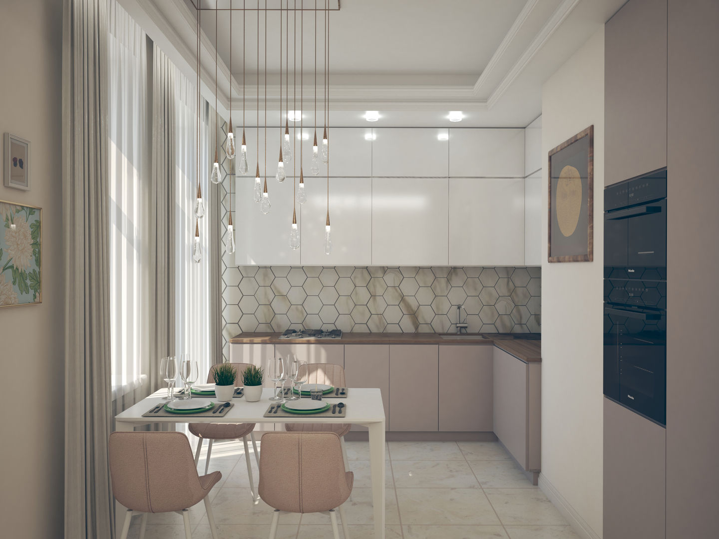 Неоклассика в 69 кв. м., Андреевы.РФ Андреевы.РФ Small kitchens Marble