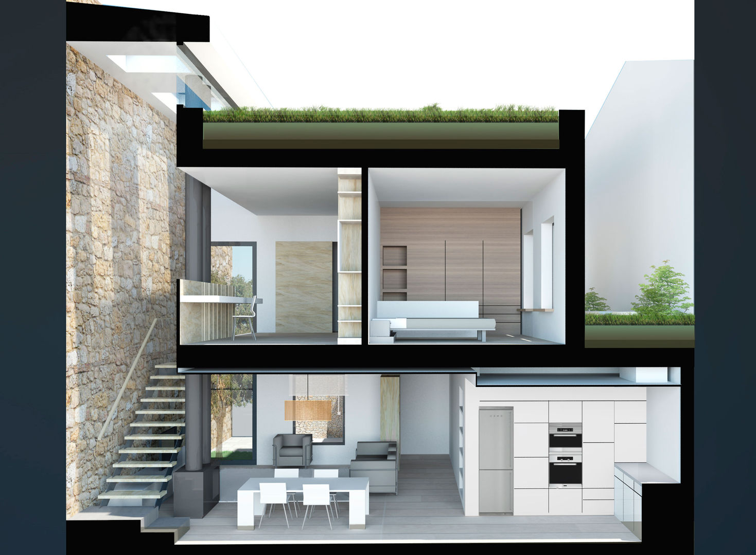 PROJECTE i CONSTRUCCIÓ d'HABITATGE UNIFAMILIAR ENTRE MITGERES a Cassà de la Selva, LAV LAV Modern living room Stone