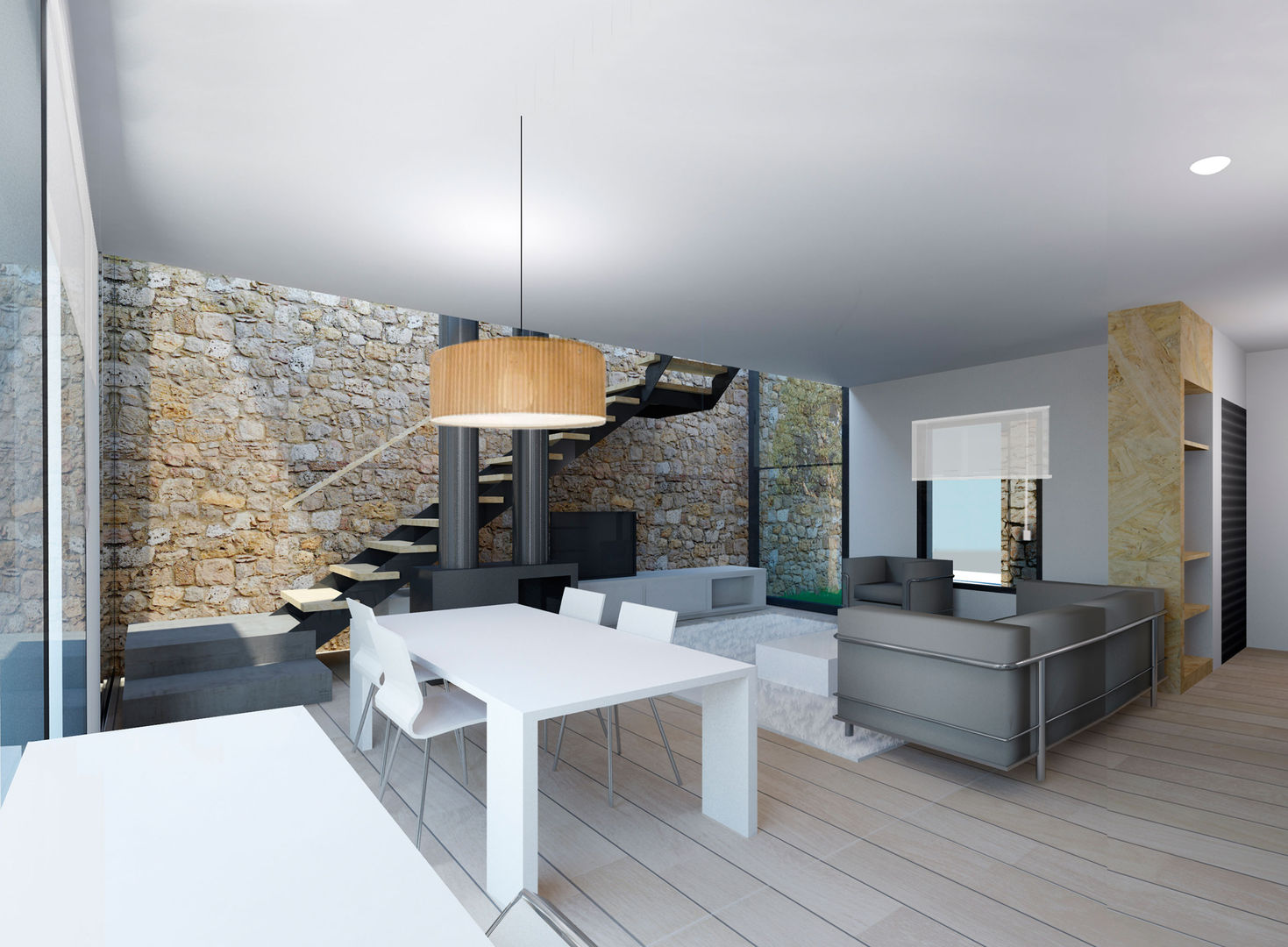 PROJECTE i CONSTRUCCIÓ d'HABITATGE UNIFAMILIAR ENTRE MITGERES a Cassà de la Selva, LAV LAV Modern living room Stone