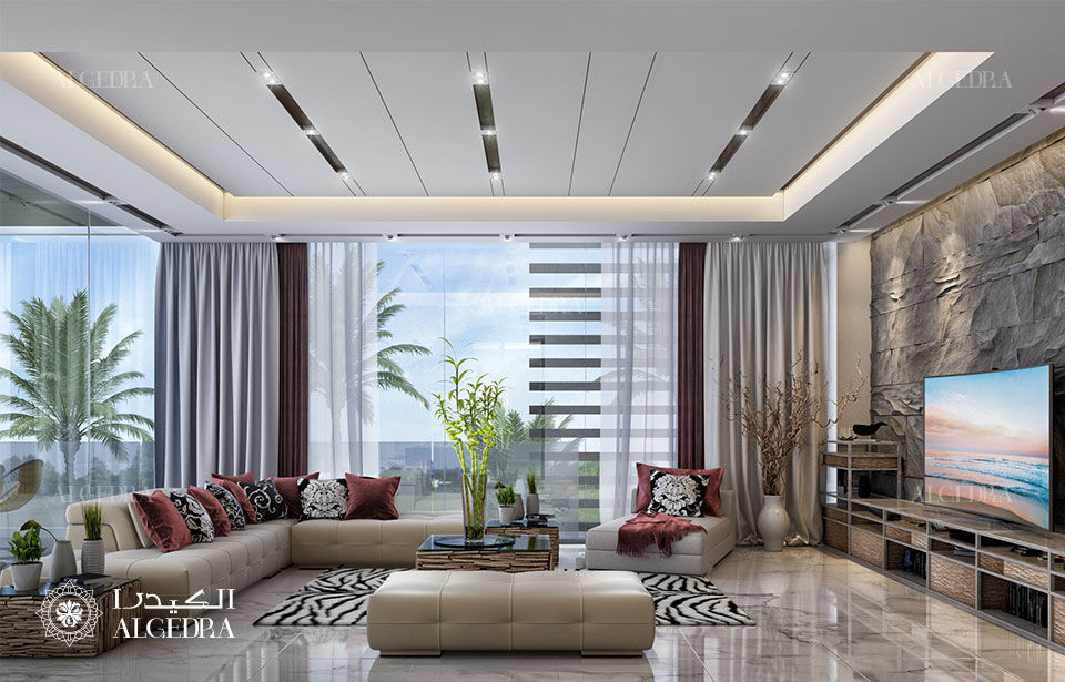 Çağdaş Villa Salon İç Mekan Tasarımı Algedra Interior Design Modern Oturma Odası