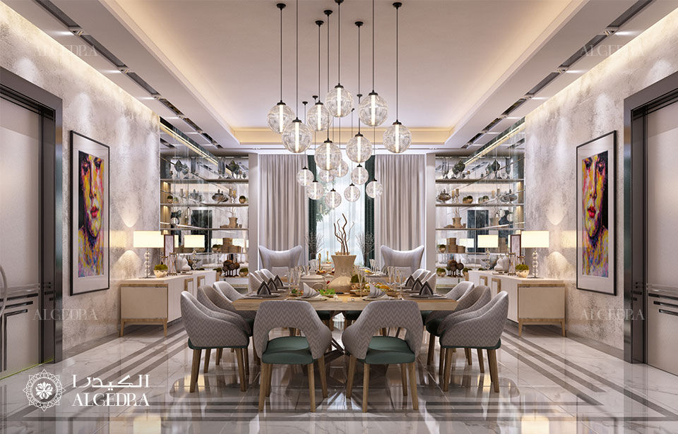 Contemporary Deluxe Villa Interior Design in Dubai, Algedra Interior Design Algedra Interior Design Nowoczesna jadalnia