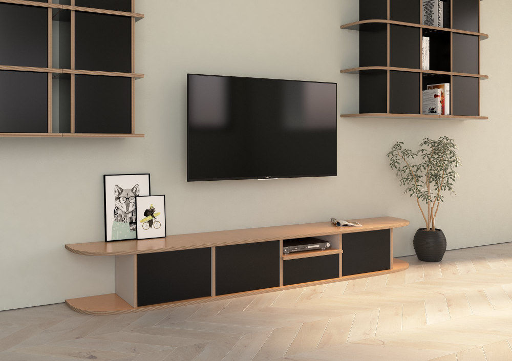 TV stand, form.bar form.bar Moderne woonkamers Houtcomposiet Transparant TV- & mediameubels