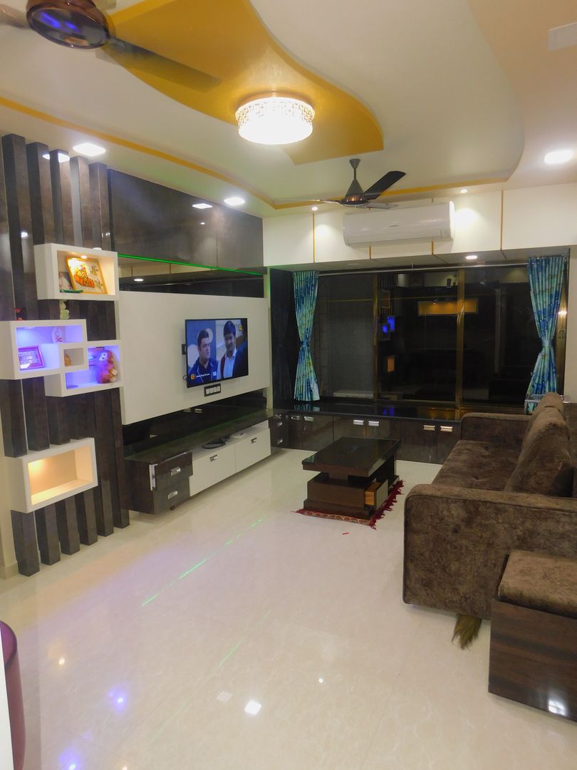 1 BHK PROJECT IN KANDIVALI, AXLE INTERIOR AXLE INTERIOR ห้องนั่งเล่น แผ่นไม้อัด Plywood ไฟห้องนั่งเล่น