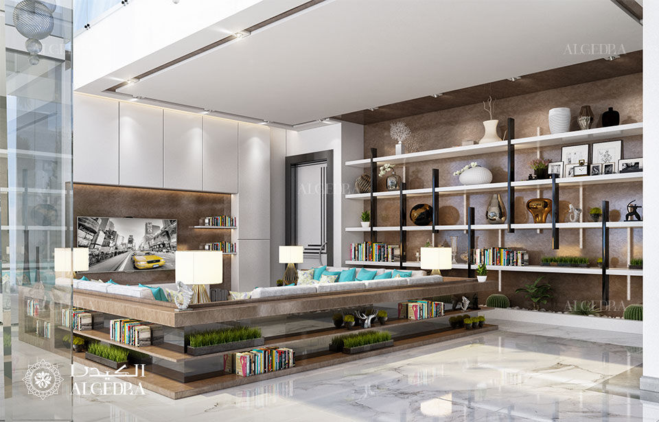 Contemporary Deluxe Villa Interior Design in Dubai, Algedra Interior Design Algedra Interior Design Вітальня