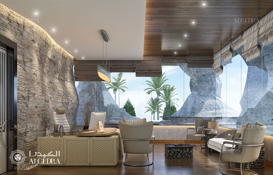 Дизайн Интерьера домашнего офиса для виллы в стиле контемпорари Algedra Interior Design Рабочий кабинет в стиле модерн