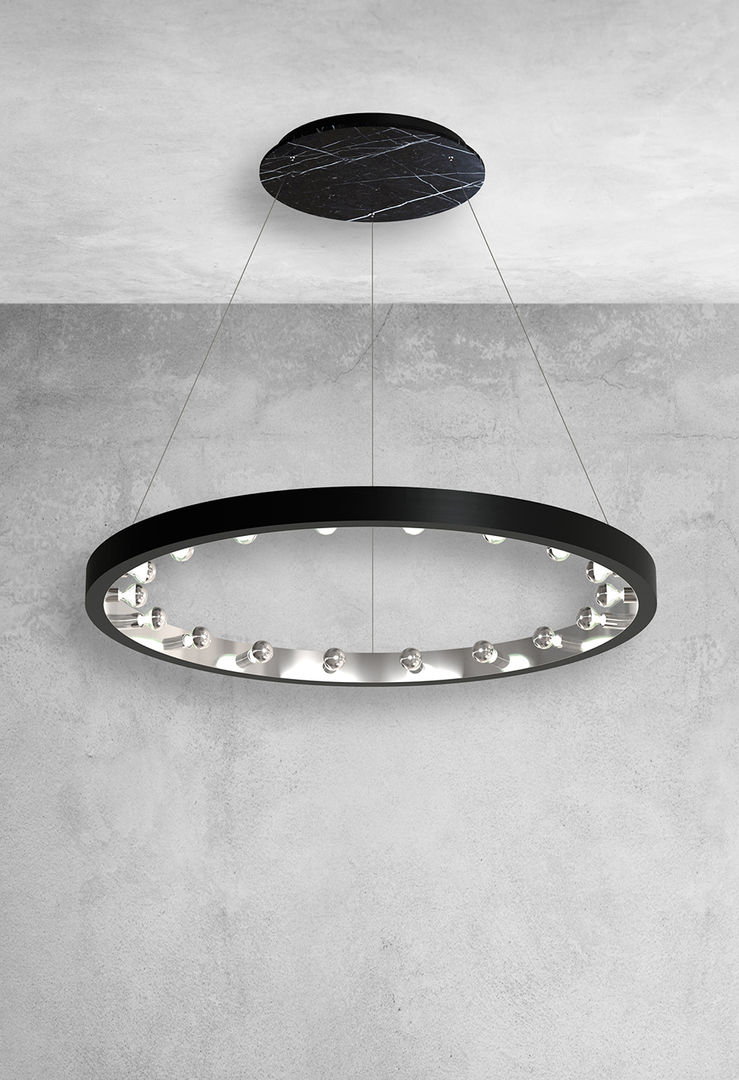 Large ceiling pendant 18 lights in black marble Luxury Chandelier LTD Modern Corridor, Hallway and Staircase Marble Lighting
