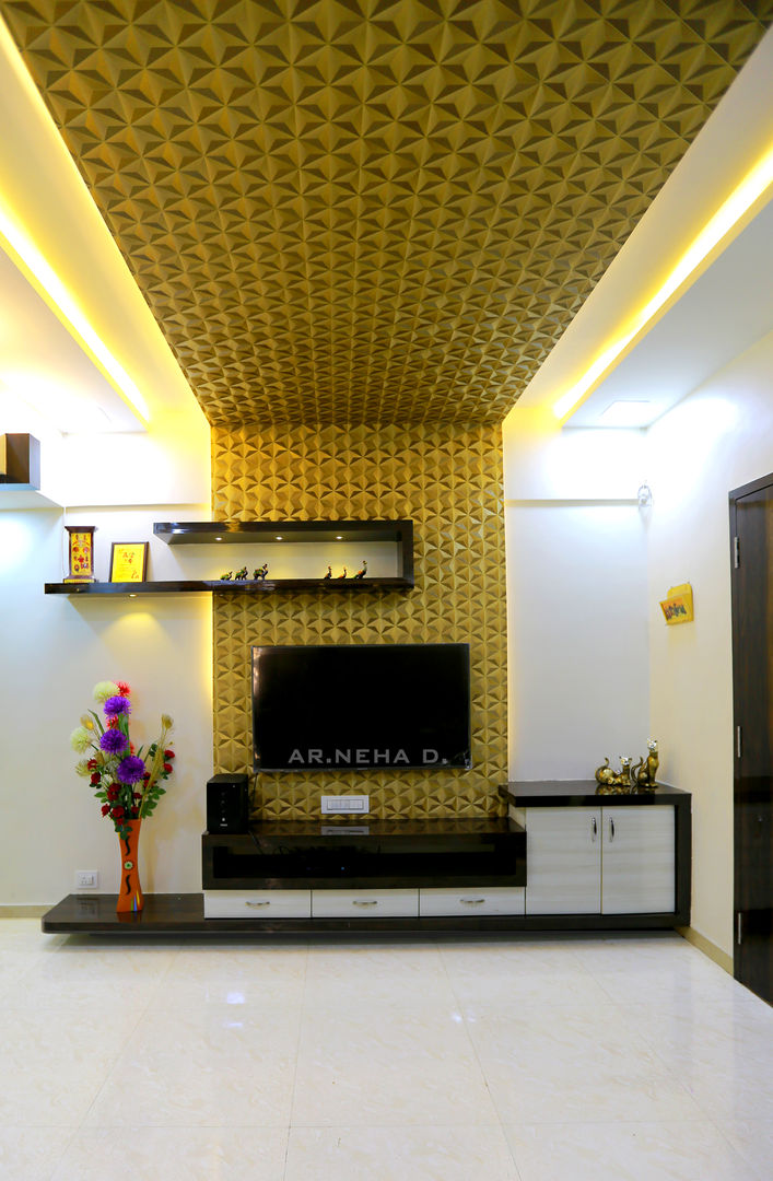 Interior Design of Mr.Santosh Patil's Residence , Neha Dharkar Neha Dharkar Soggiorno moderno Supporti TV & Pareti Attrezzate