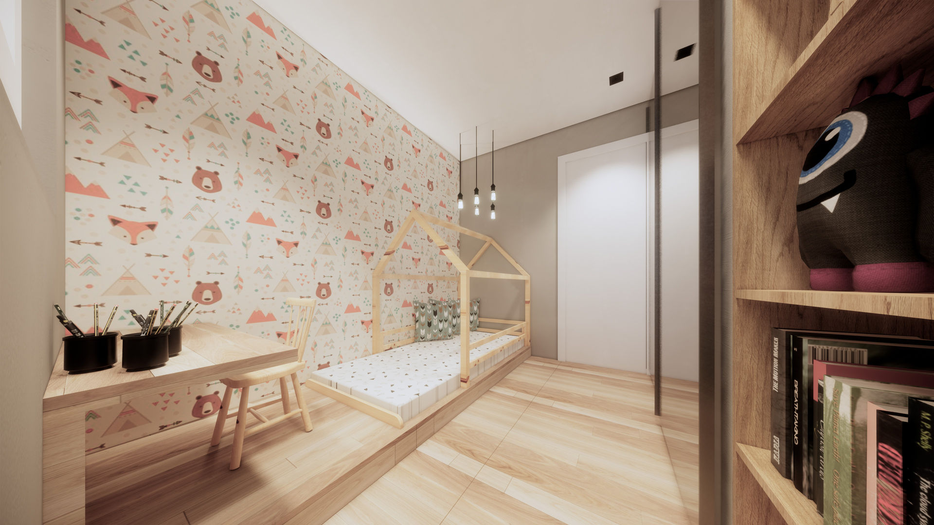 Apartamento Clean com elementos em Madeira, Saulo Magno Arquiteto Saulo Magno Arquiteto غرف الرضع خشب Wood effect