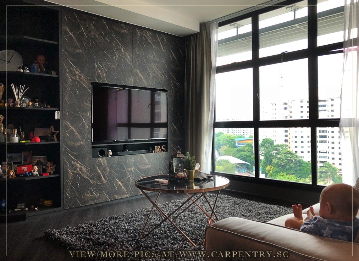 Modern Luxury @ Joshua's House, Singapore Carpentry Interior Design Pte Ltd Singapore Carpentry Interior Design Pte Ltd Industriale Wohnzimmer Marmor
