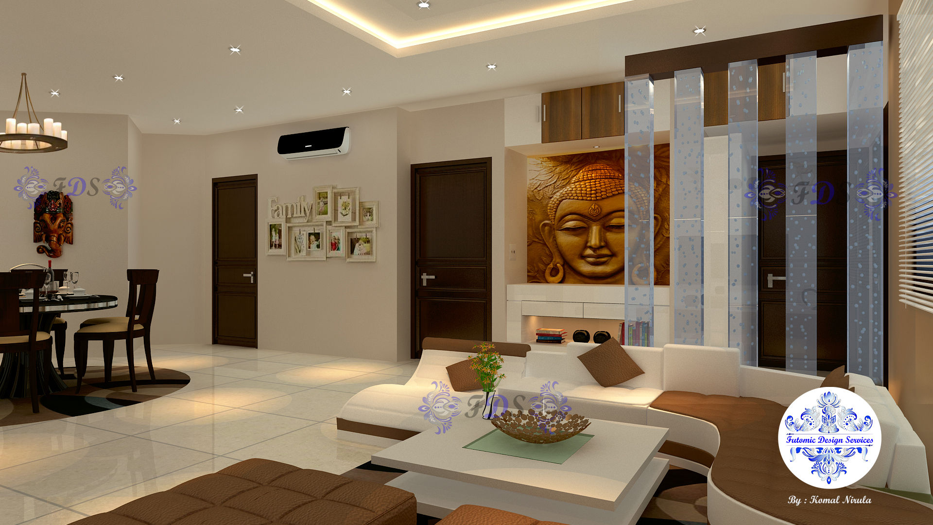 Lobby plus Dining in Earthen Colours by Futomic Futomic Design Services Pvt. Ltd. Modern living room Wood Wood effect