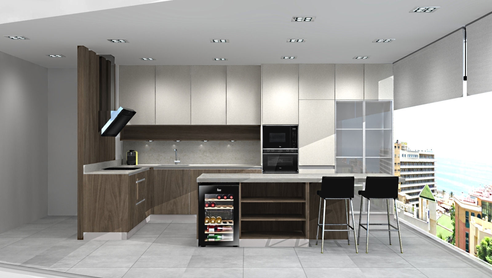 Projeto 3D para showroom de cozinhas, 7eva design - Arquitectura e Interiores 7eva design - Arquitectura e Interiores ห้องครัว