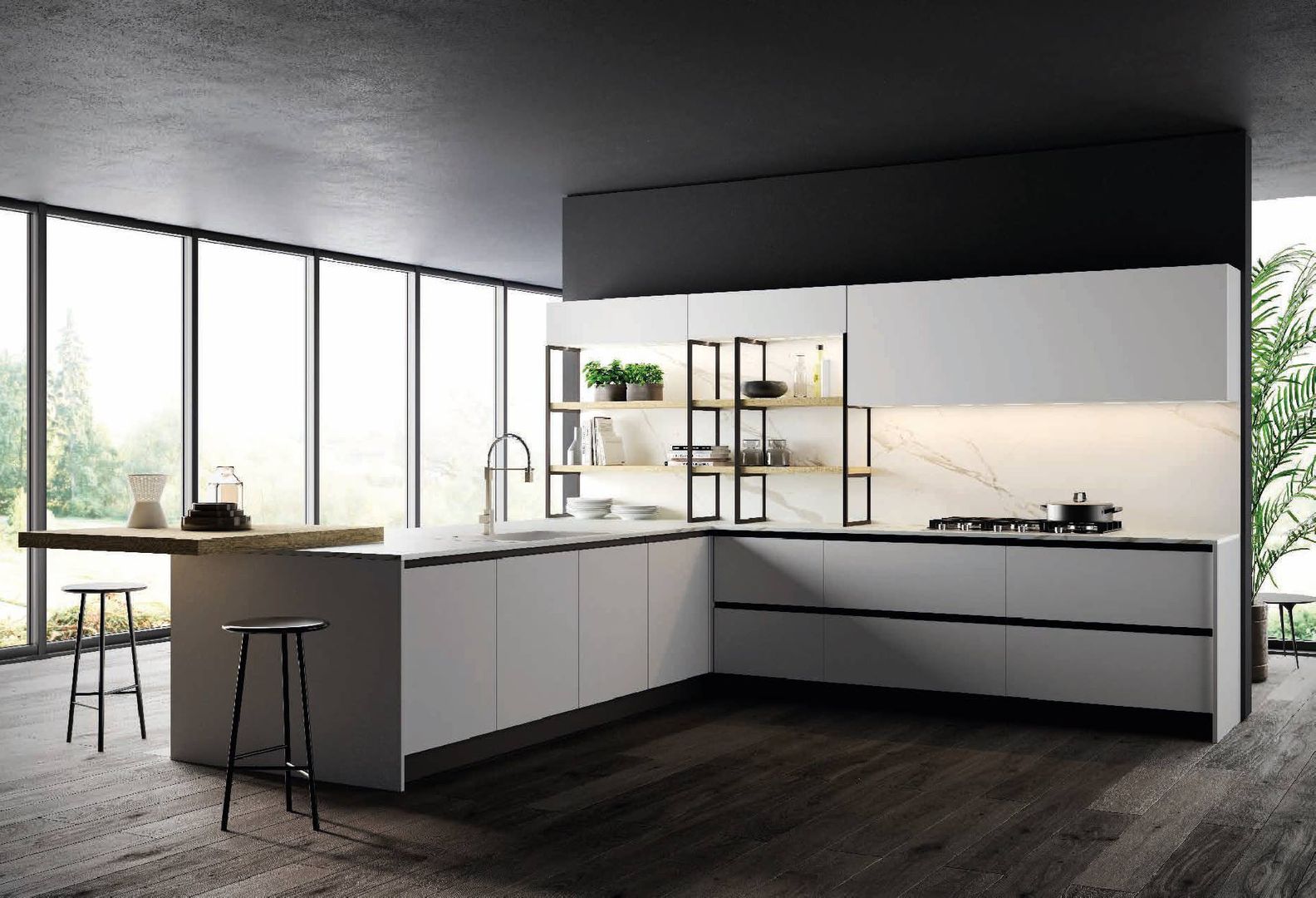 Cucina con penisola total white bianco opaco e rovere biondo, Meka Arredamenti Meka Arredamenti Built-in kitchens