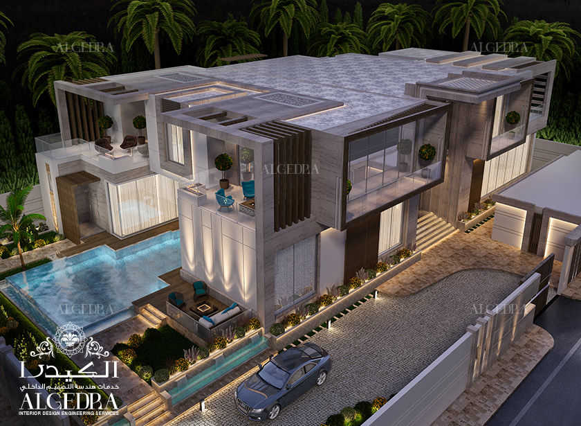Exterior design of luxury villa in Dubai, Algedra Interior Design Algedra Interior Design リゾートハウス