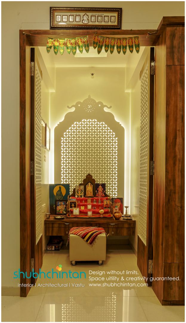 Mandir Area Shubhchintan Design possibilities Modern living room MDF Mandir design, Temple design