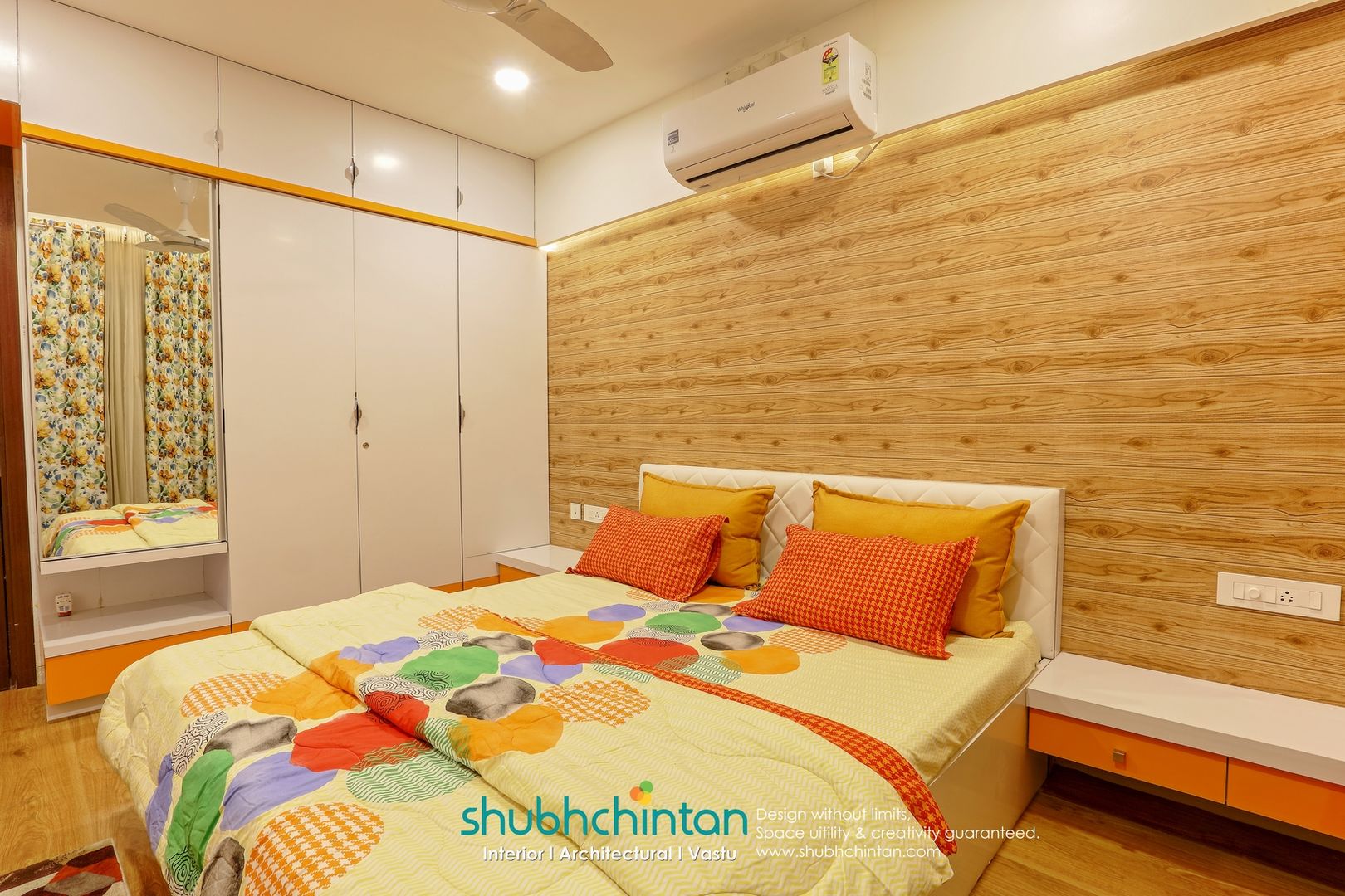 children bed in orange theme Shubhchintan Design possibilities Modern style bedroom Plywood T.V. unit, Bed, Study Table,Beds & headboards