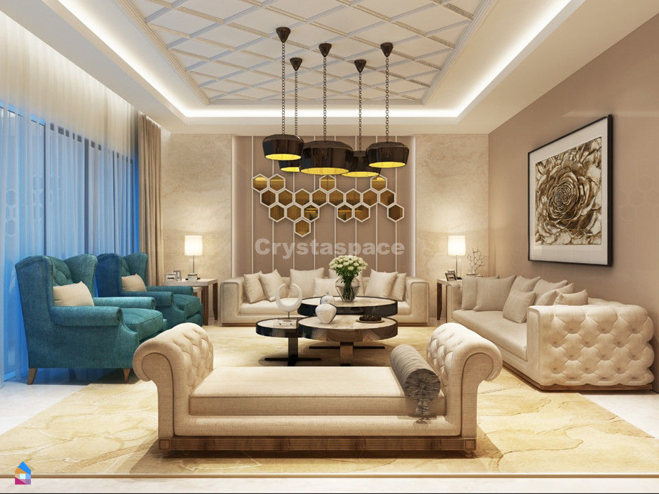 Premium 4BHK Interior Design Project at Janakpuri West, Delhi, Crystaspace Crystaspace Salones de estilo moderno