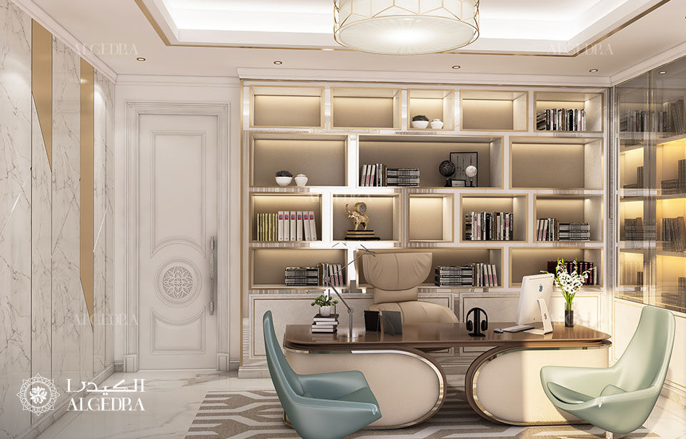 تصميم مكتب على الطراز الحديث مع عناصر معاصرة Algedra Interior Design مكتب عمل أو دراسة