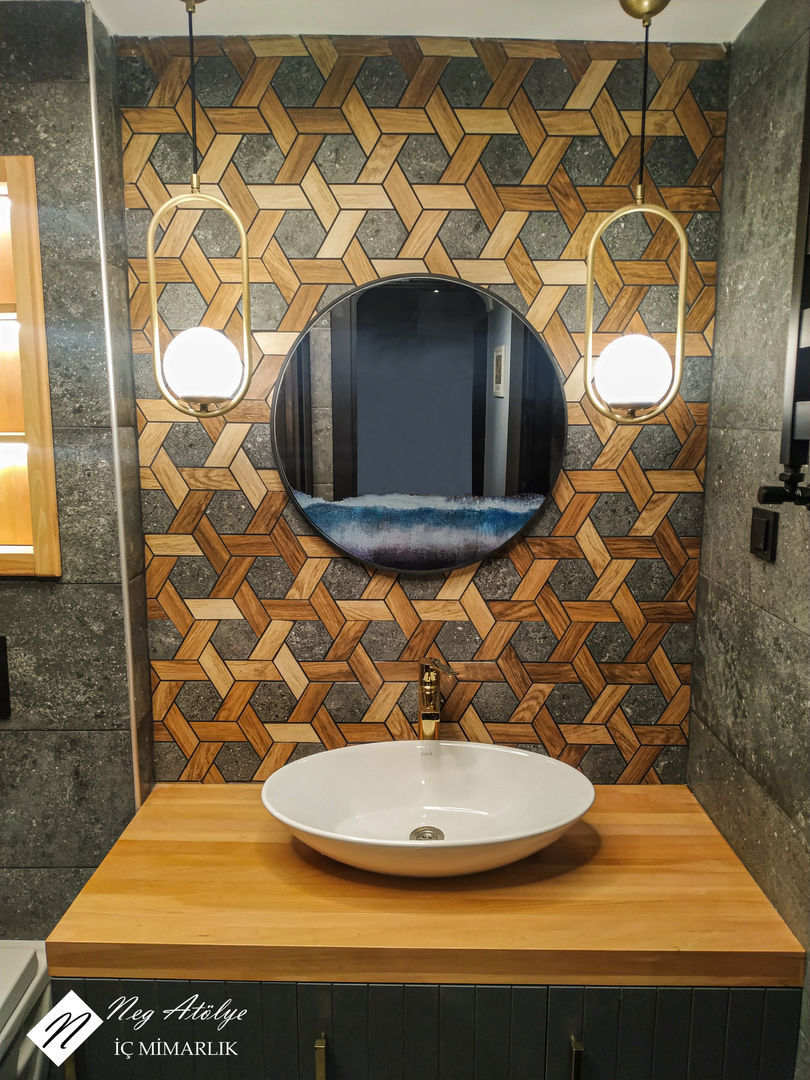 Banyo Tasarımı, NEG ATÖLYE İÇ MİMARLIK NEG ATÖLYE İÇ MİMARLIK Modern bathroom Solid Wood Multicolored Mirrors