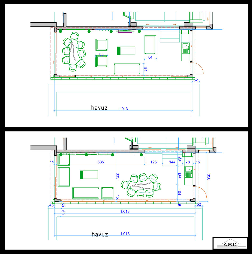 Mobilyaların Yerleşimi ve Mutfak Nişi Planı ASK MİMARLIK İNŞAAT