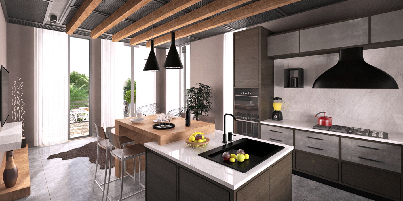 Teras Loft Villa - İç Mekan Tasarımı, Nilüferköy-Bursa, CM² Mimarlık ve Tasarım Stüdyosu CM² Mimarlık ve Tasarım Stüdyosu Modern kitchen