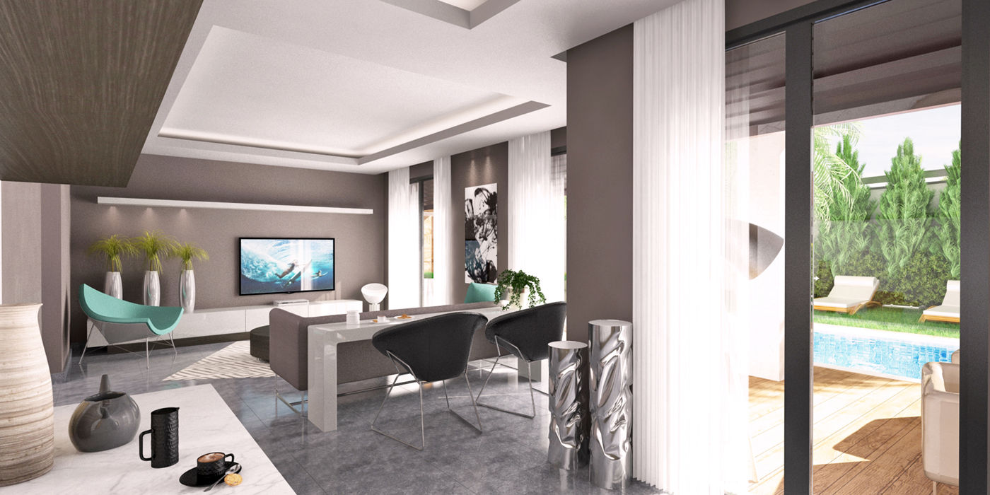 Teras Loft Villa - İç Mekan Tasarımı, Nilüferköy-Bursa, CM² Mimarlık ve Tasarım Stüdyosu CM² Mimarlık ve Tasarım Stüdyosu Modern living room