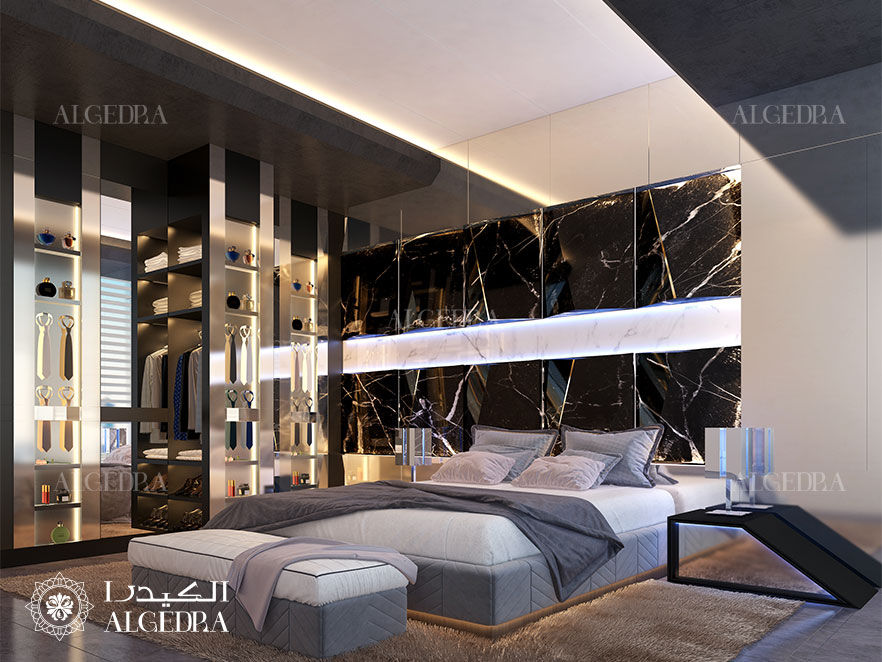تصميم غرفة نوم في بنتهاوس بدبي Algedra Interior Design غرفة نوم تصميم السقيفة ، غرفة النوم ، التصميم الداخلي ، دبي ، المنزل الحديث