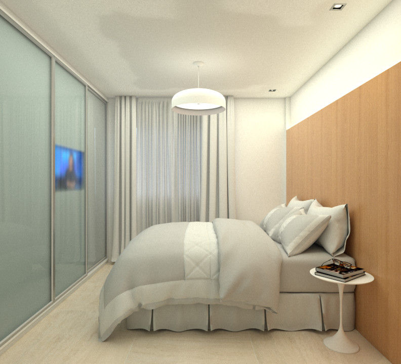 quarto suite com painel em madeira Viviane Cunha Arquitetura Quartos modernos