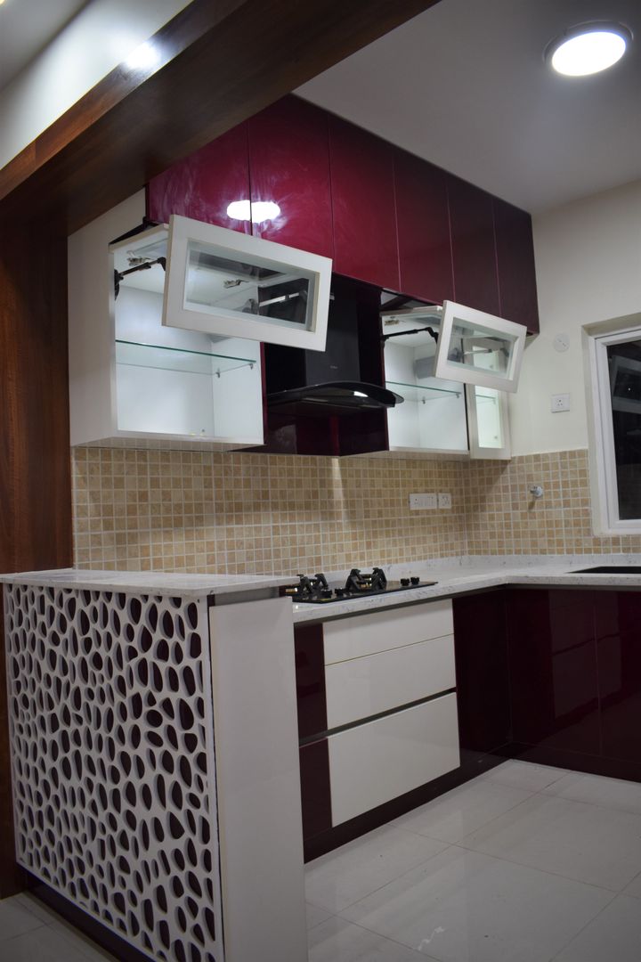 Modular Kitchen with hydraulic kitchen cabinets! Mansha Interior Modern Kitchen
