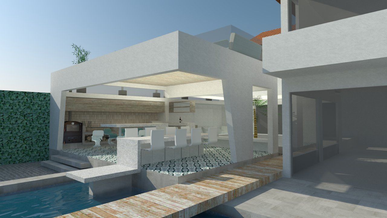 Piscina y Tearraza , m2 estudio arquitectos - Santiago m2 estudio arquitectos - Santiago Modern balcony, veranda & terrace
