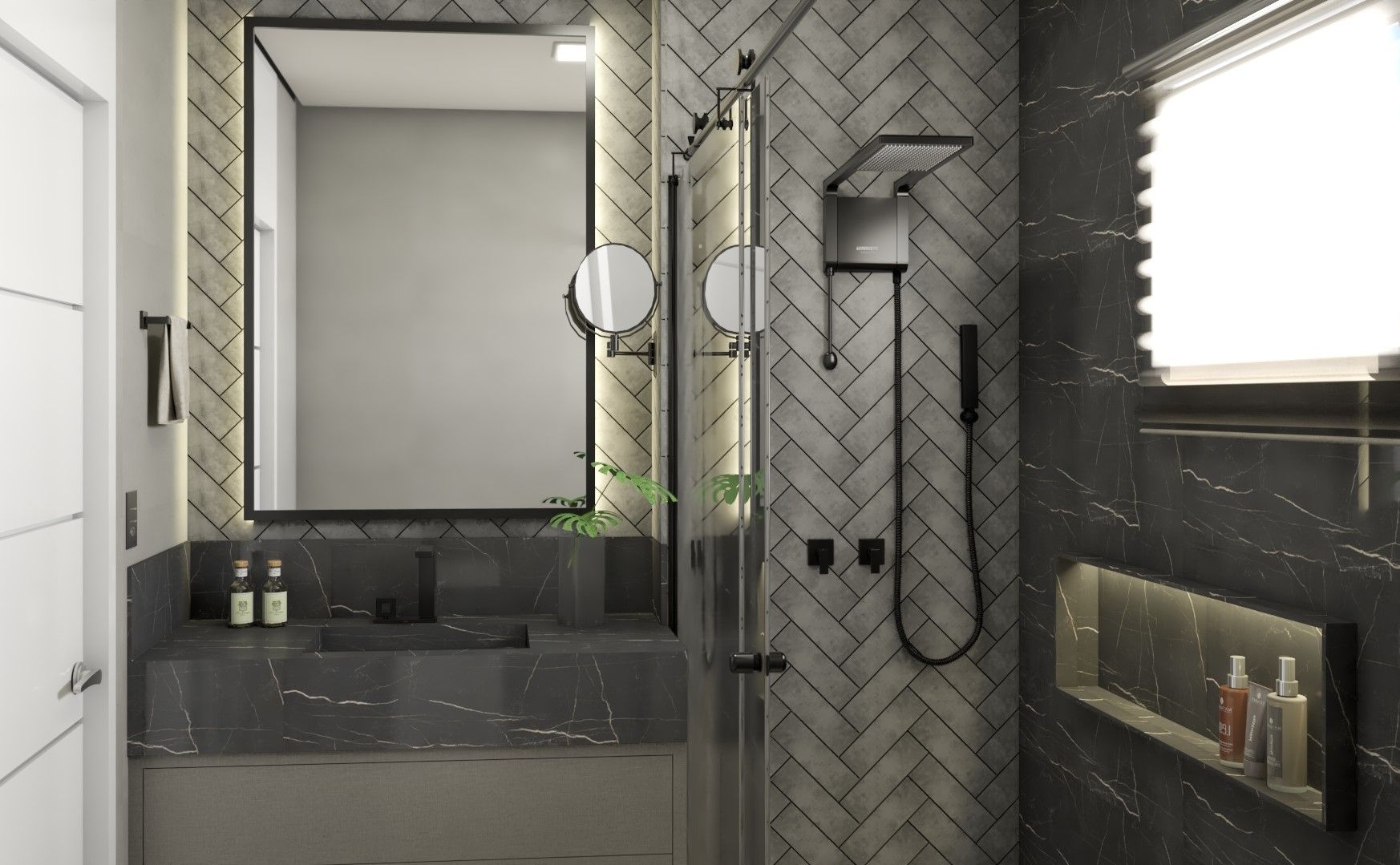 Banheiro|DR AJP ARQUITETOS ASSOCIADOS Banheiros modernos Mármore revestimentos,marmorizados,tijolinho,banheiro,moderno,luxuoso.,Espelhos