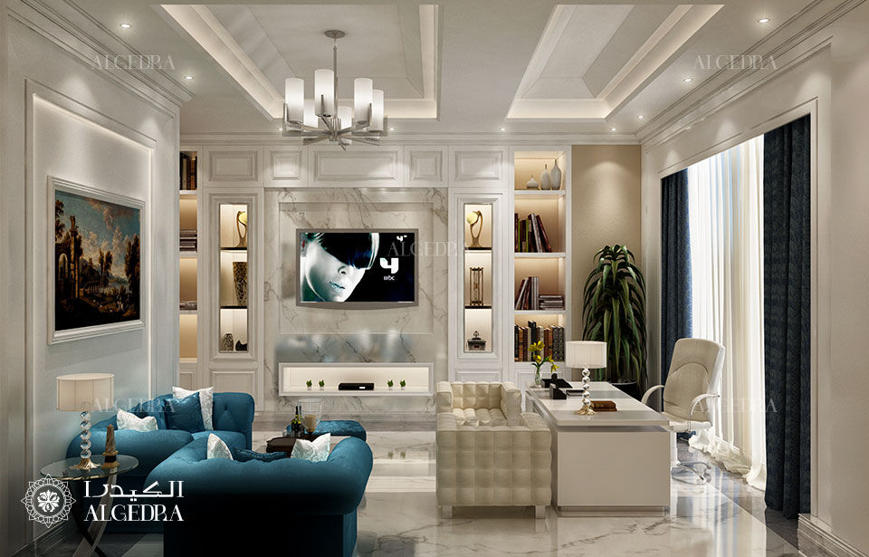Home office design in luxury villa, Algedra Interior Design Algedra Interior Design Oficinas y bibliotecas de estilo moderno