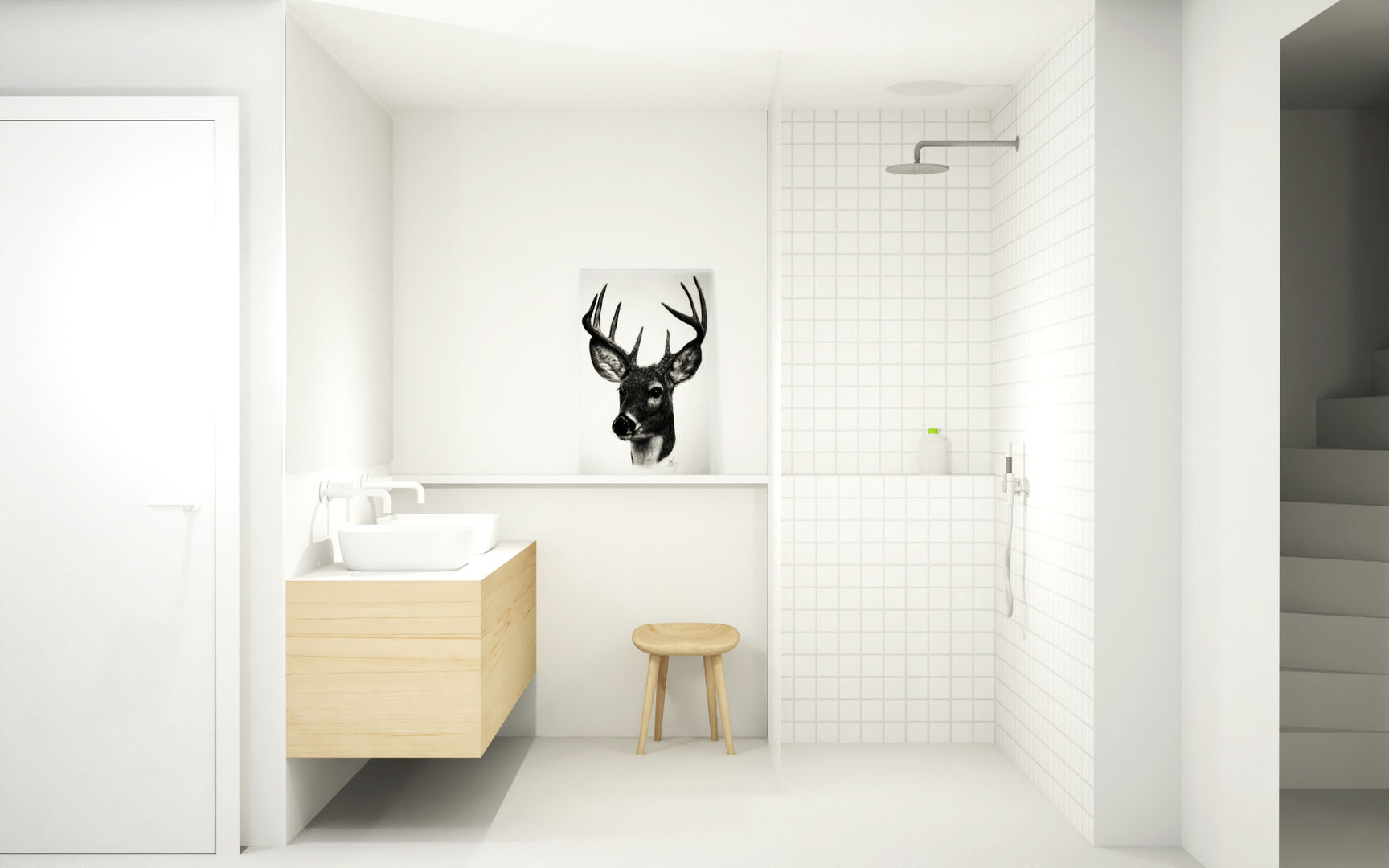 Slaapkamer met inbouwkast Scandinavische stijl, Studio Jonna Klumpenaar Studio Jonna Klumpenaar İskandinav Banyo