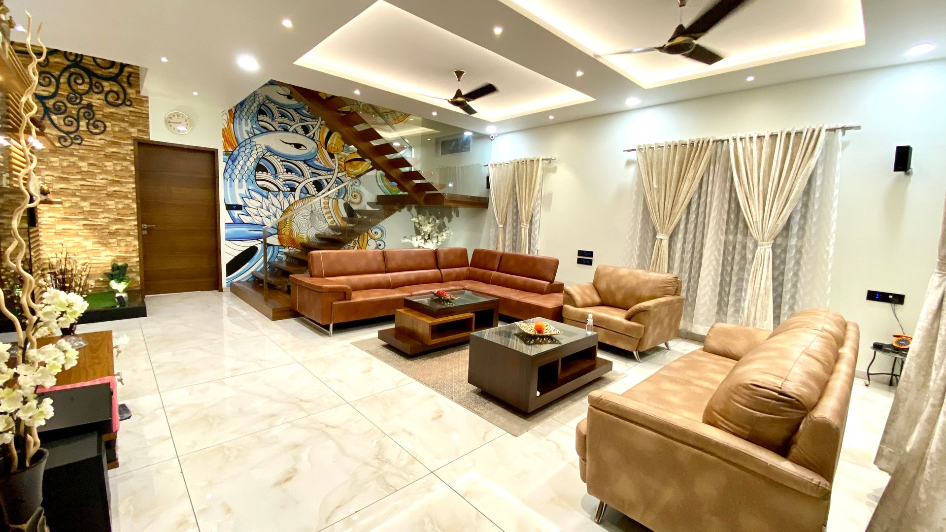 Bungalow for Dr. Shashidhar Kattimani at Ghatprabha, Karnataka, A B Design Studio A B Design Studio Eclectic style living room