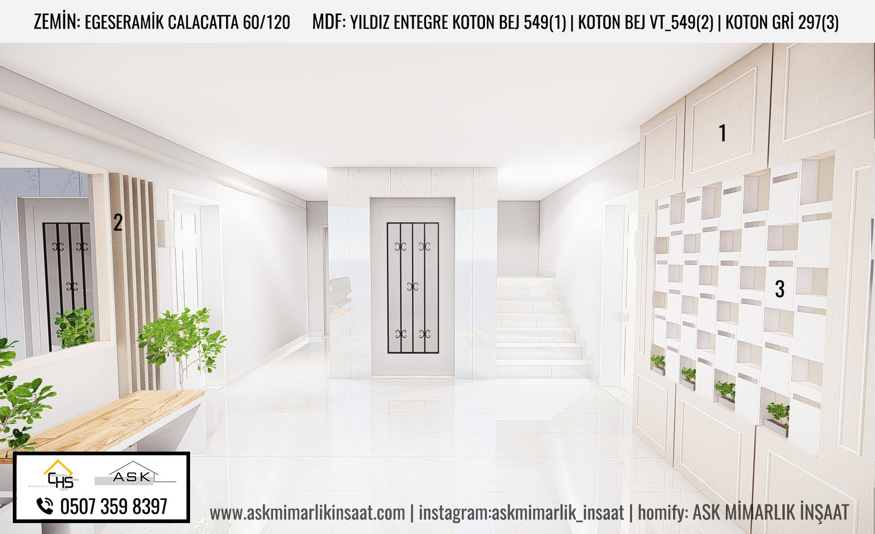 Apartman Girişi, ASK MİMARLIK İNŞAAT ASK MİMARLIK İNŞAAT Jardín interior Tablero DM Paisajismo de interiores