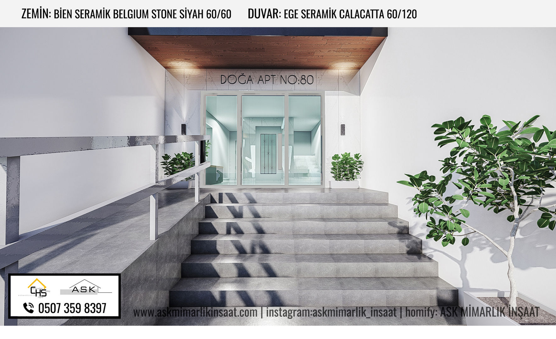 Apartman Girişi Dış Kısım Alternatifi ASK MİMARLIK İNŞAAT Apartman Seramik
